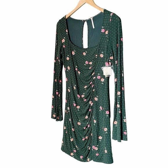 NWT Free People Celia Floral Square Neck Mini Dress Green Women’s Size Small New - Picture 5 of 15